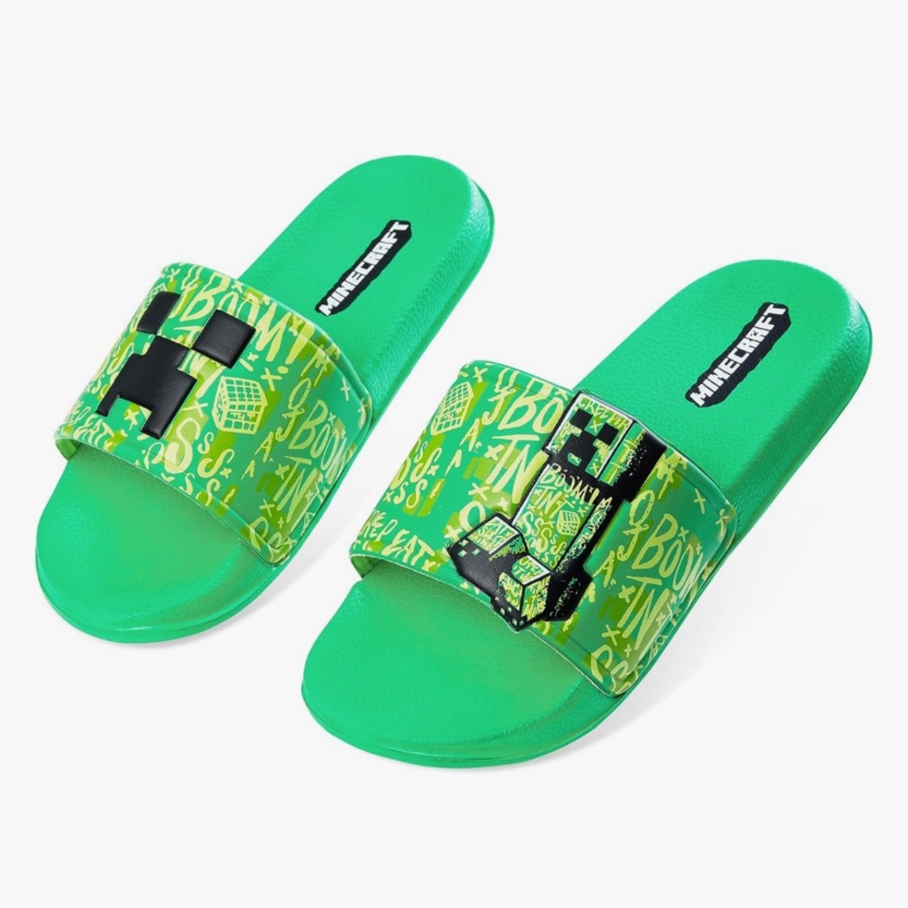Minecraft Boys Sliders or Flip Flops for Beach and Pool - Boys Gifts Size 4-5